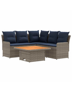 Set di Mobili con cuscino 4 pcs Grigio e Blu Navy Rattan in PE 2