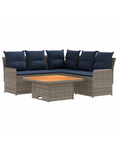 Set di Mobili con cuscino 4 pcs Grigio e Blu Navy Rattan in PE