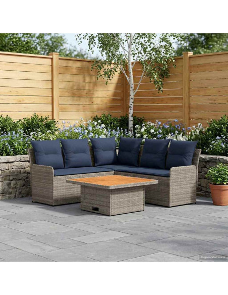 Set di Mobili con cuscino 4 pcs Grigio e Blu Navy Rattan in PE