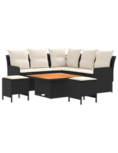 Set di Mobili con cuscino 6 pcs Nero e Crema Rattan in PE 2