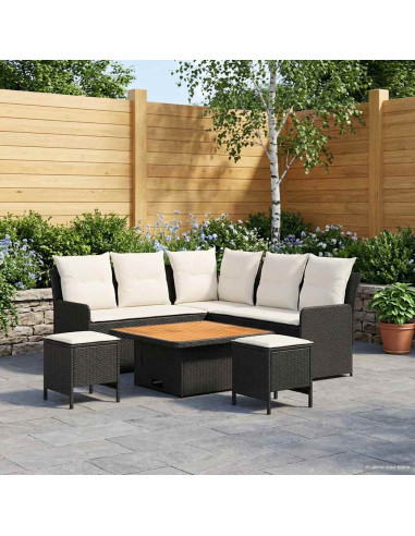 Set di Mobili con cuscino 6 pcs Nero e Crema Rattan in PE