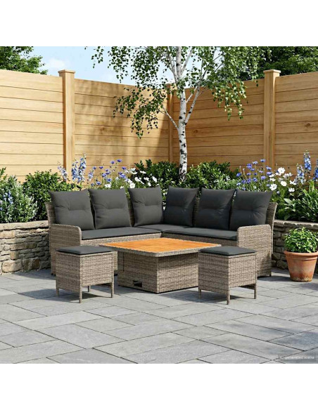 Set di Mobili 6 pcs Grigio e Grigio Scuro Rattan in PE