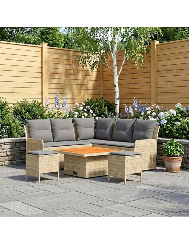 Set di Mobili 6 pcs Beige e Grigio Chiaro Rattan in PE