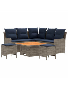 Set di Mobili con cuscino 6 pcs Grigio e Blu Navy Rattan in PE 2