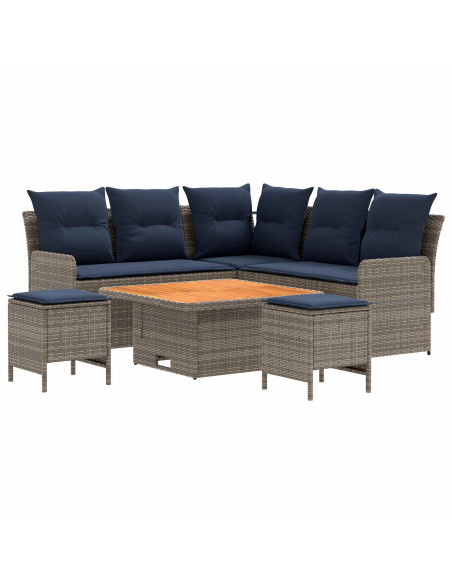 Set di Mobili con cuscino 6 pcs Grigio e Blu Navy Rattan in PE