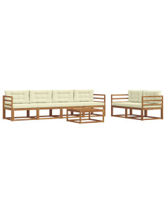 Set di divani da esterno con cuscino 7 pcs Naturale e Crema 2
