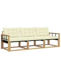 Set di divani da esterno con cuscino 3 pcs Bianco e Crema 2