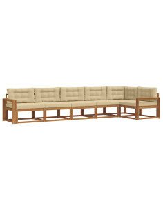 Set di divani da esterno con cuscino 6 pcs Naturale e Beige 2