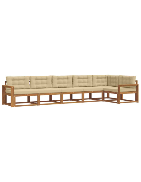 Set di divani da esterno con cuscino 6 pcs Naturale e Beige