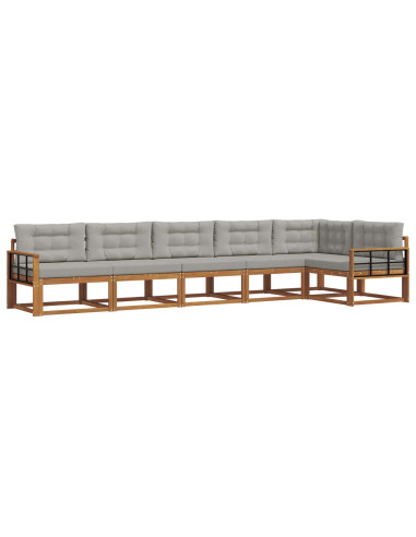 Set di divani da esterno 6 pcs Grigio Naturale e Chiaro