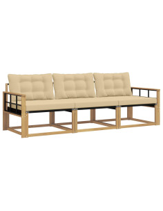 Set di divani da esterno con cuscino 3 pcs Bianco e Beige 2