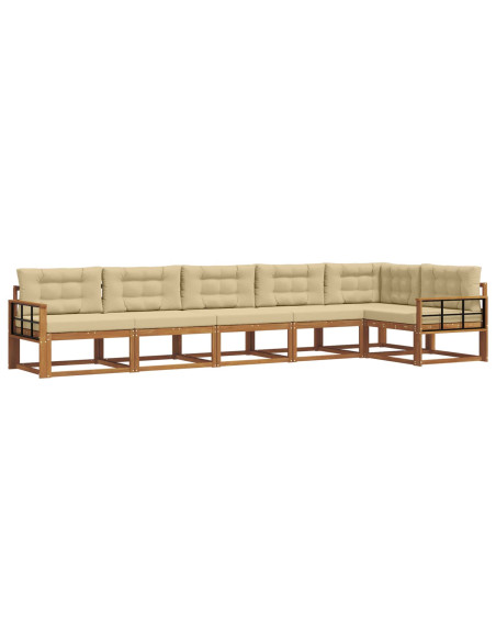 Set di divani da esterno con cuscino 6 pcs Naturale e Beige
