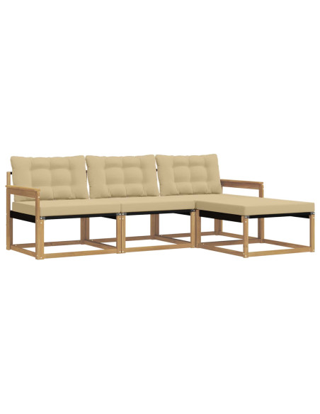 Set di divani da esterno con cuscino 4 pcs Bianco e Beige