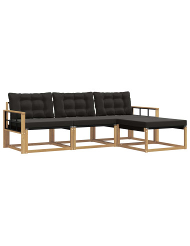 Set di divani da esterno con cuscino 4 pcs Bianco e Nero