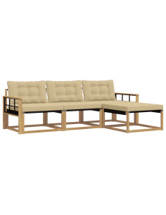 Set di divani da esterno con cuscino 4 pcs Bianco e Beige 2
