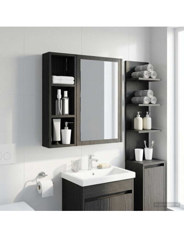 Armadio da bagno a muro Rovere Nero 20 x 10 x 60,5 cm
