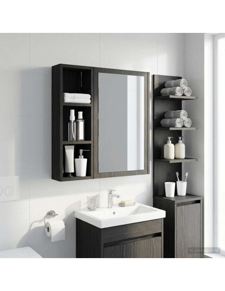 Armadio da bagno a muro Rovere Nero 20 x 10 x 60,5 cm