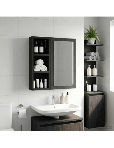 Armadio da bagno a muro Rovere Nero 20 x 10 x 50 cm