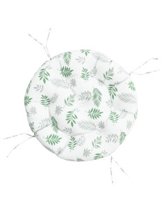 Cuscino Rotondo Motivo a Foglie Ø 60x11 cm in Tessuto Oxford 2