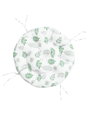 Cuscino Rotondo Motivo a Foglie Ø 60x11 cm in Tessuto Oxford