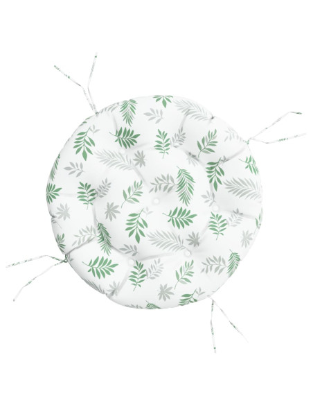 Cuscino Rotondo Motivo a Foglie Ø 60x11 cm in Tessuto Oxford