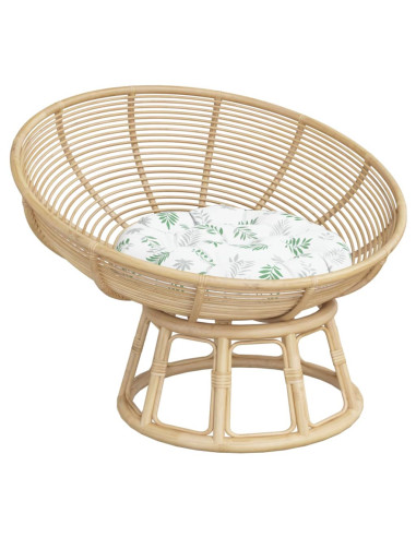 Cuscino Rotondo Motivo a Foglie Ø 60x11 cm in Tessuto Oxford
