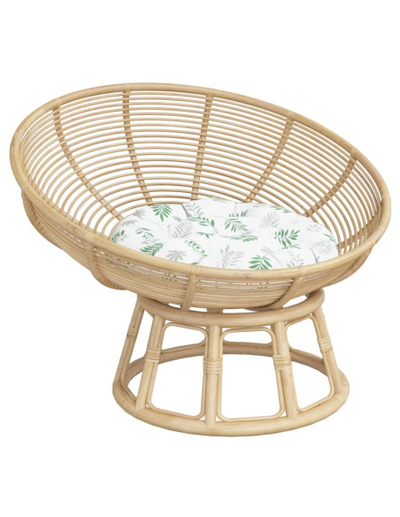 Cuscino Rotondo Motivo a Foglie Ø 60x11 cm in Tessuto Oxford