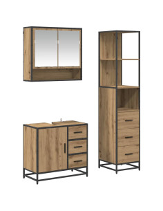Set di mobili per il bagno con porta 3 pcs Rovere artigianale 2