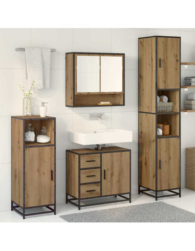Set di mobili per il bagno con porta 3 pcs Rovere artigianale