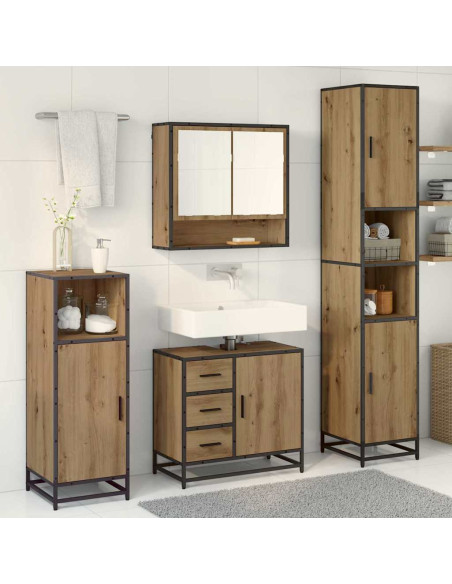 Set di mobili per il bagno con porta 3 pcs Rovere artigianale