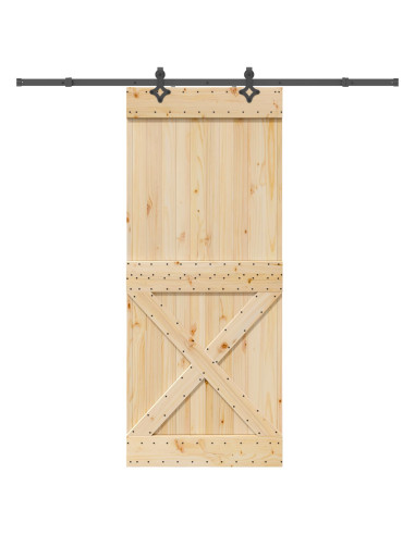 Porta scorrevole NARVIK Naturale e Nero 95 x 210 cm (213,5 cm)