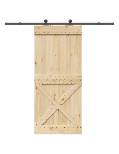 Porta scorrevole NARVIK Naturale e Nero 100 x 210 cm (213,5 cm)