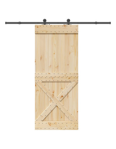 Porta scorrevole NARVIK Naturale e Nero 95 x 210 cm (213,5 cm)