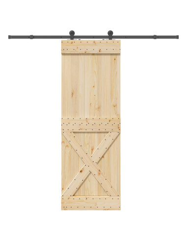 Porta scorrevole NARVIK Naturale e Nero 80 x 210 cm (213,5 cm)