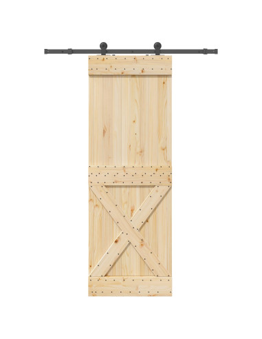 Porta scorrevole NARVIK Naturale e Nero 80 x 210 cm (152,5 cm)