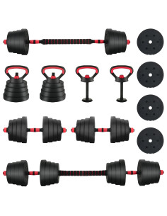 Set di Manubri 4-in-1 40kg Nero e Rosso 2