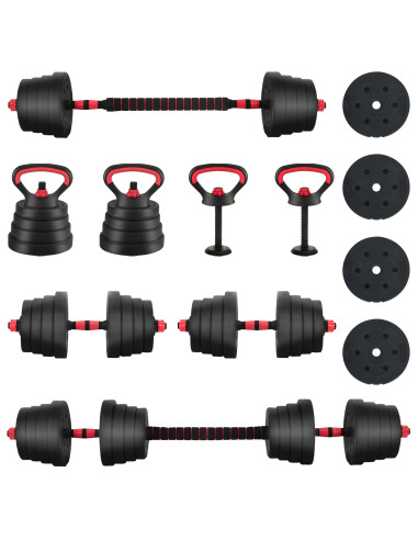 Set di Manubri 4-in-1 40kg Nero e Rosso