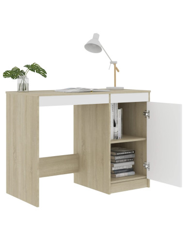 Scrivania Bianca e Rovere Sonoma 100x50x76 cm Legno Multistrato