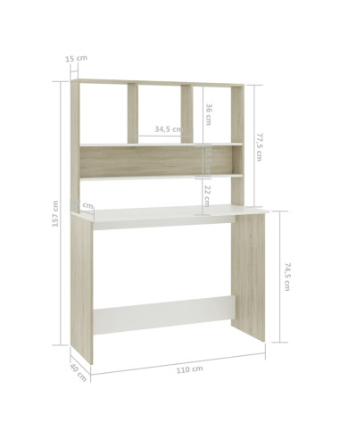 Scrivania e Ripiani Bianco Rovere Sonoma 110x45x157 Multistrato