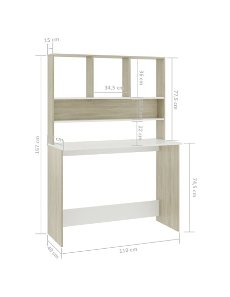 Scrivania e Ripiani Bianco Rovere Sonoma 110x45x157 Multistrato