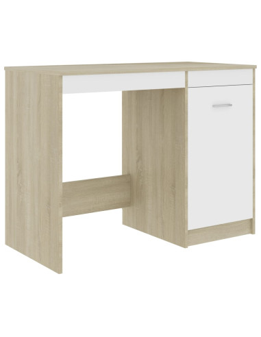 Scrivania Bianca e Rovere Sonoma 100x50x76 cm Legno Multistrato