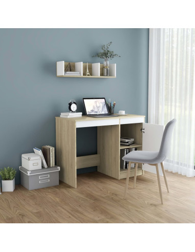 Scrivania Bianca e Rovere Sonoma 100x50x76 cm Legno Multistrato
