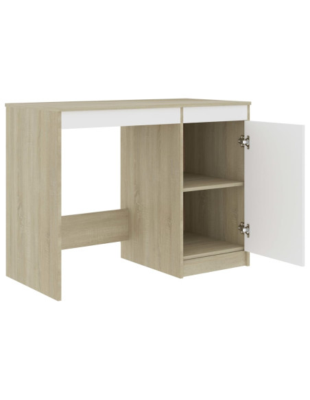 Scrivania Bianca e Rovere Sonoma 100x50x76 cm Legno Multistrato