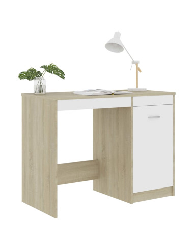 Scrivania Bianca e Rovere Sonoma 100x50x76 cm Legno Multistrato