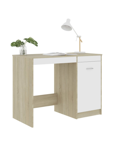 Scrivania Bianca e Rovere Sonoma 100x50x76 cm Legno Multistrato
