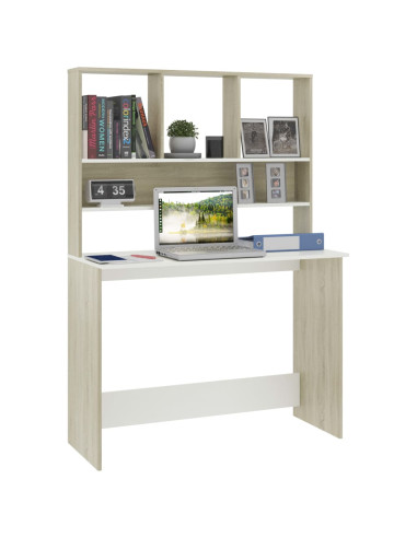 Scrivania e Ripiani Bianco Rovere Sonoma 110x45x157 Multistrato