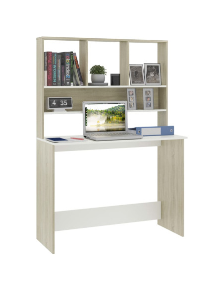 Scrivania e Ripiani Bianco Rovere Sonoma 110x45x157 Multistrato
