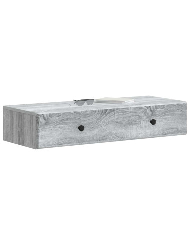 Tavolino da Parete Laterale Grigio Sonoma 87,5 x 34,5 x 17 cm