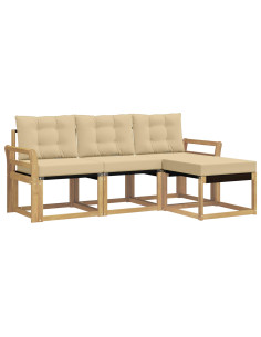 Set di divani da esterno con cuscino 4 pcs Bianco e Beige 2