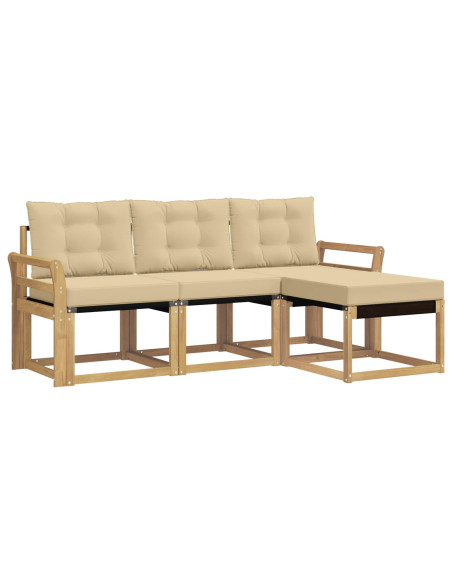 Set di divani da esterno con cuscino 4 pcs Bianco e Beige